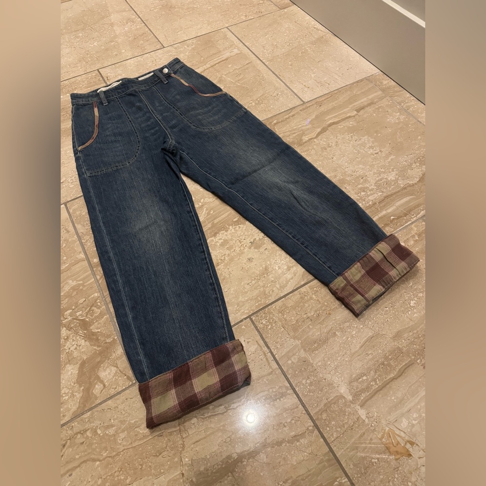 NWOT Anthropologie Pilcro Hi-Rise Plaid Trimmed Cropped Boyfriend Jeans - Picture 10 of 14